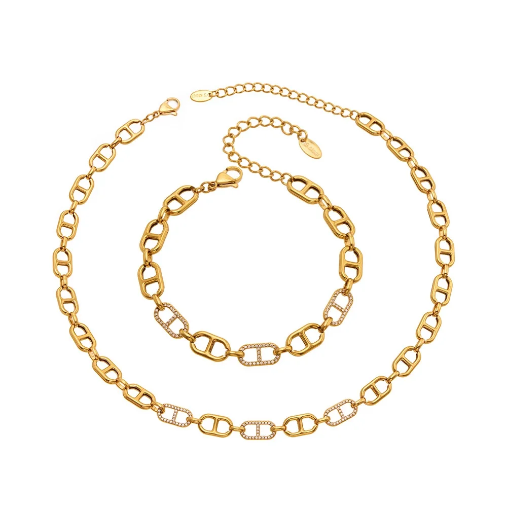 Pavé Rectangular-Link Stainless Steel Bracelet