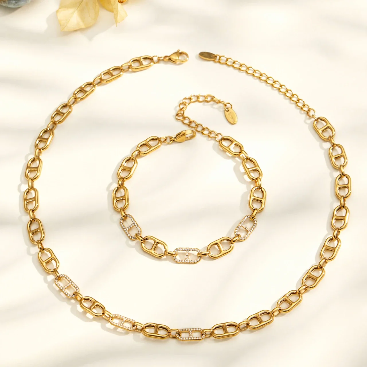 Pavé Rectangular-Link Stainless Steel Bracelet