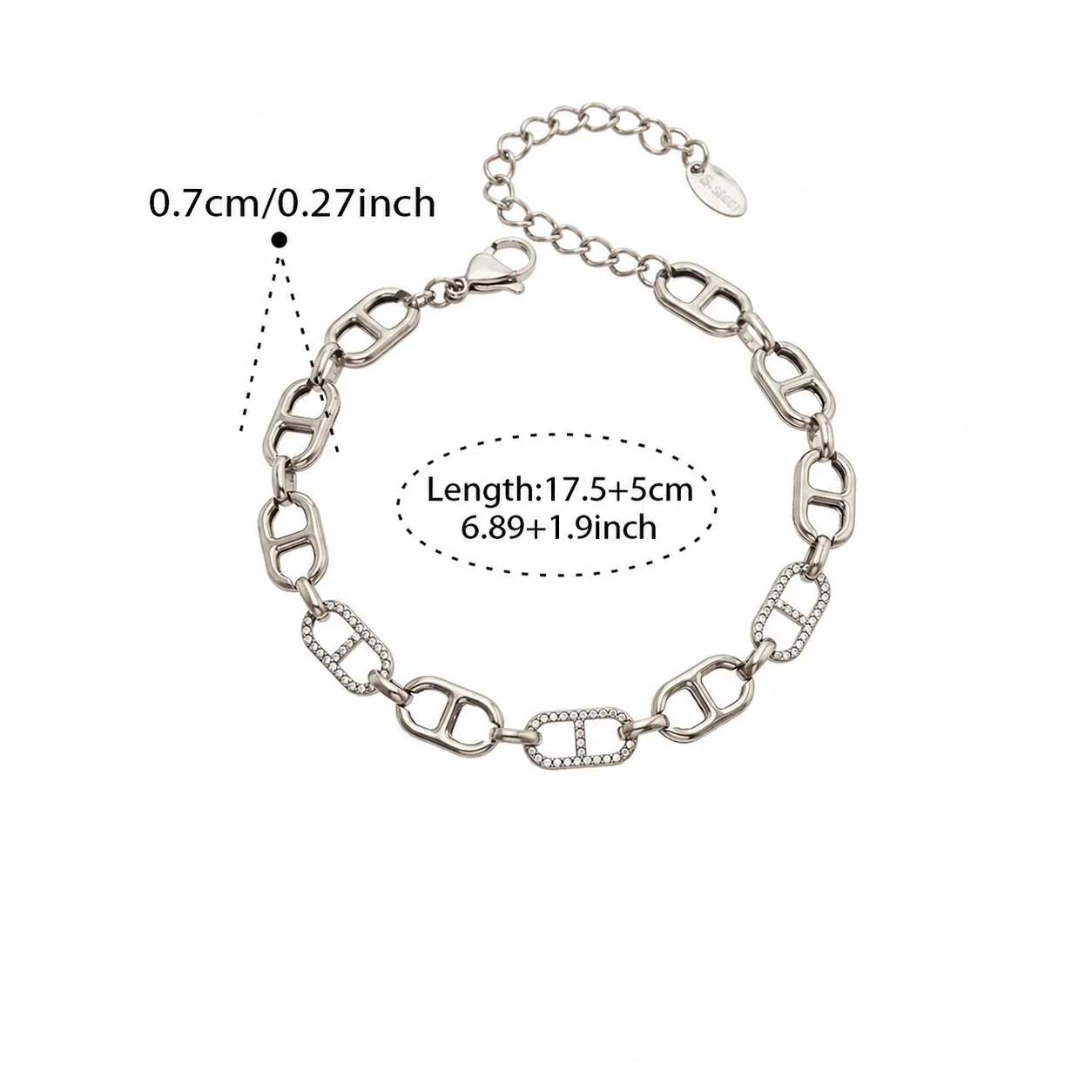 Pavé Rectangular-Link Stainless Steel Bracelet - Silver