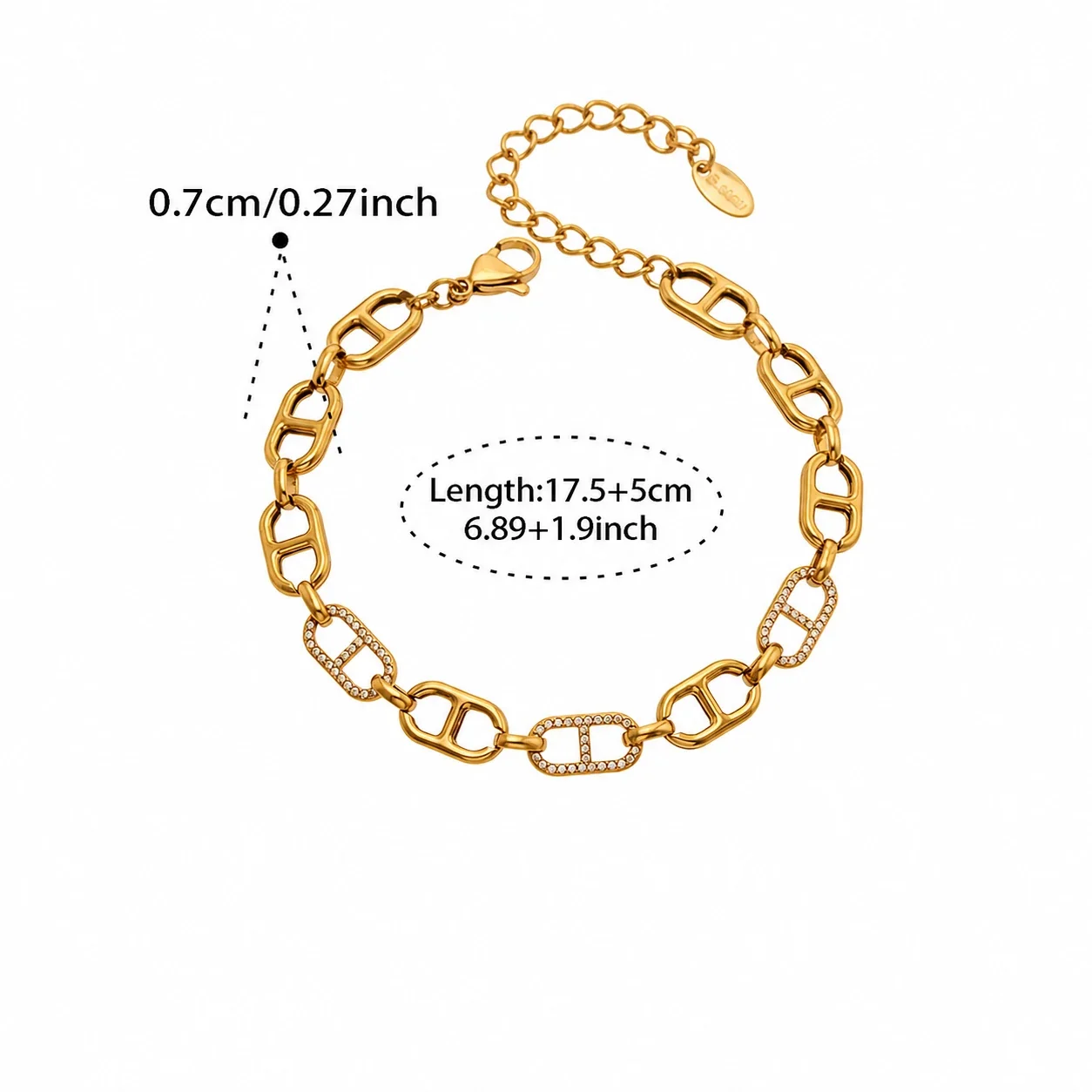 Pavé Rectangular-Link Stainless Steel Bracelet - Gold