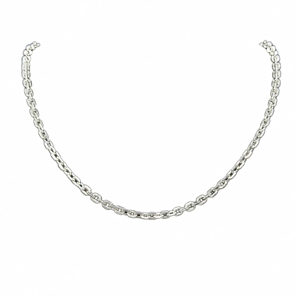 Polished 925 Sterling Silver Slim Angular-Link Chain Necklace