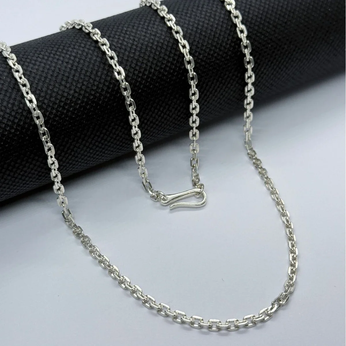 Polished 925 Sterling Silver Slim Angular-Link Chain Necklace