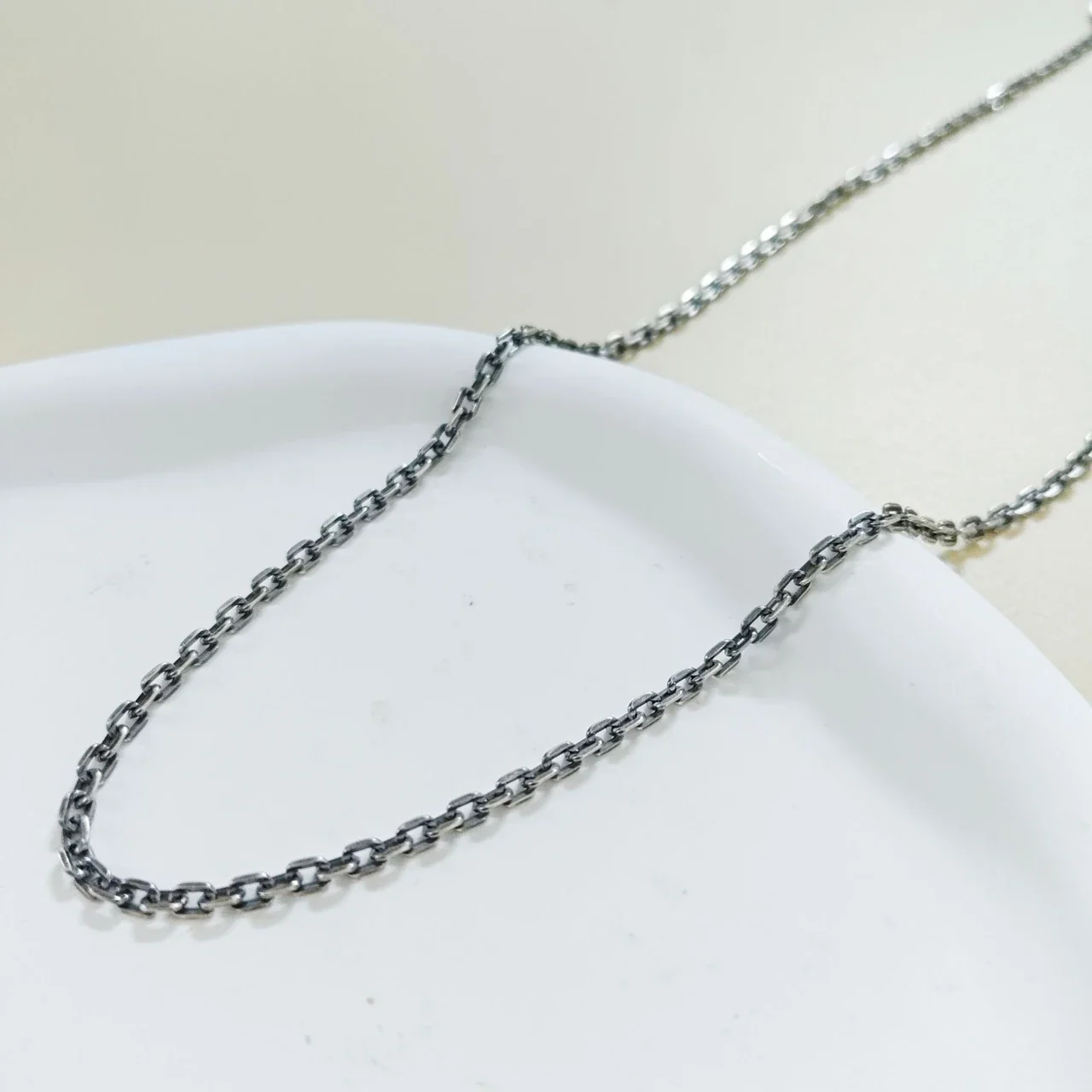 Polished 925 Sterling Silver Slim Angular-Link Chain Necklace