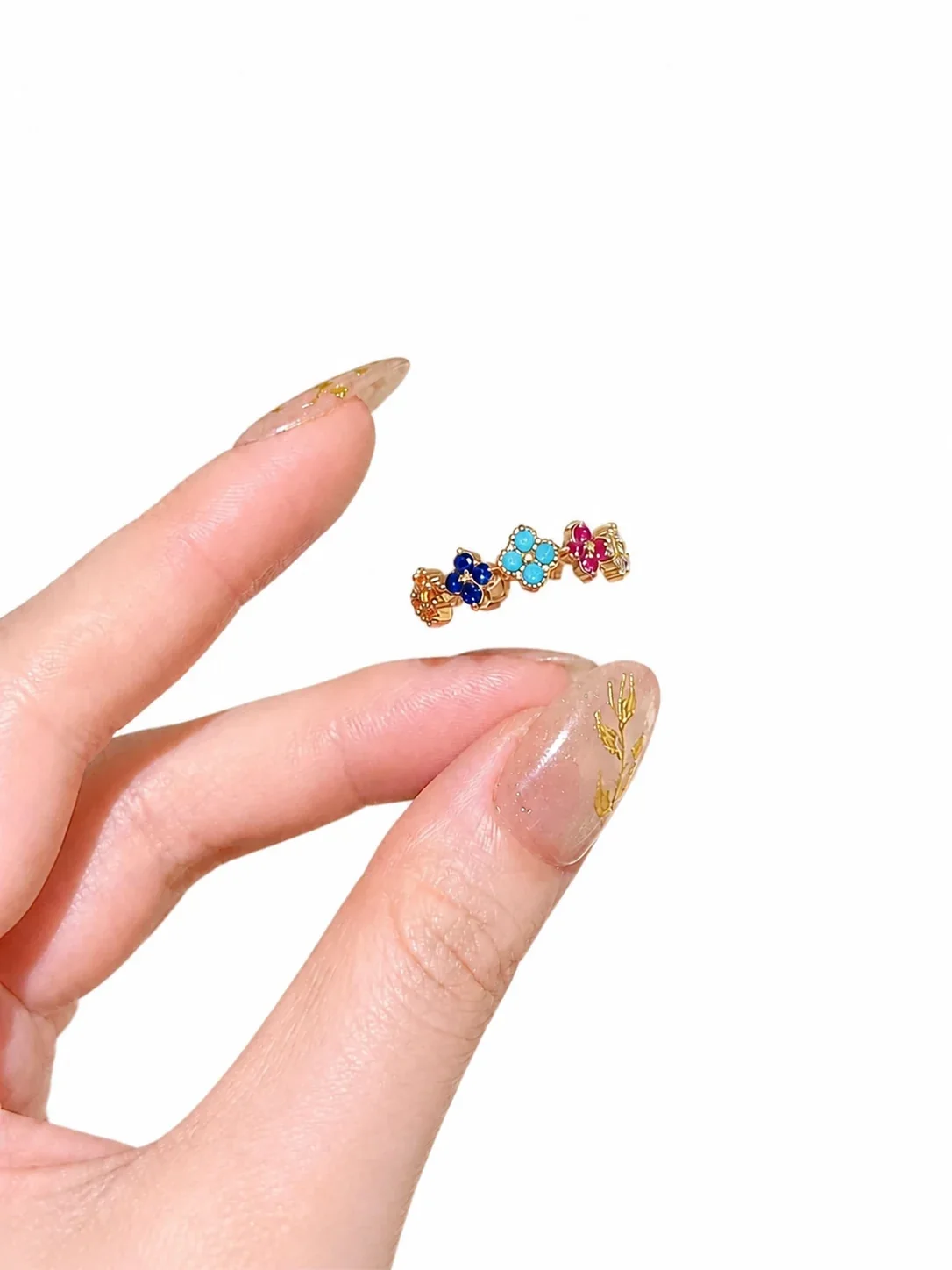 Playful Gold-Plated Copper Multicolor Clover Open Ring