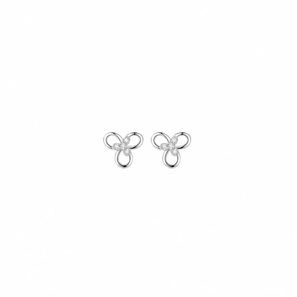Sculptural 925 Sterling Silver Triple-Loop Clear Stone Stud Earrings
