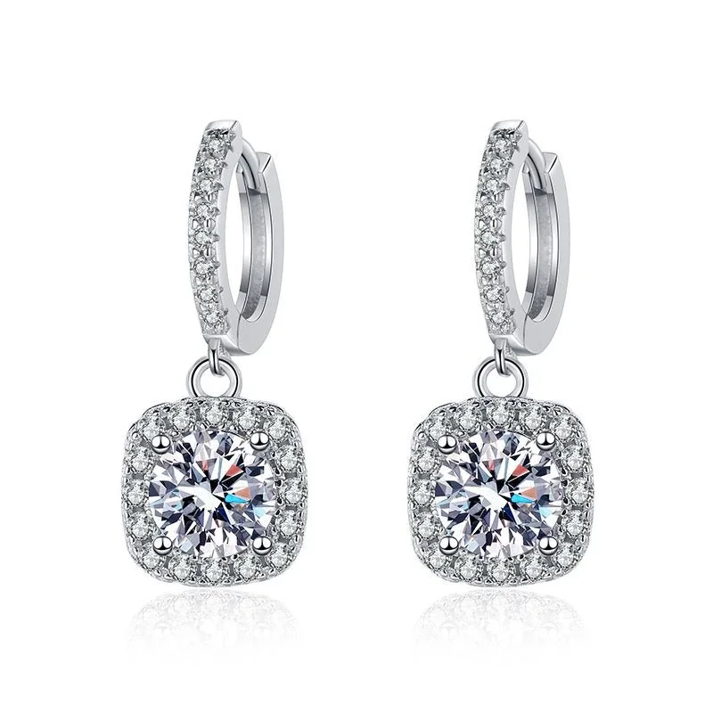 Radiant Cushion Halo 925 Sterling Silver Moissanite Hoop Earrings