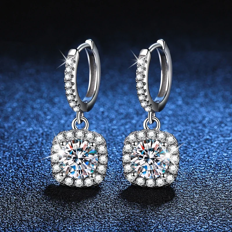 Radiant Cushion Halo 925 Sterling Silver Moissanite Hoop Earrings