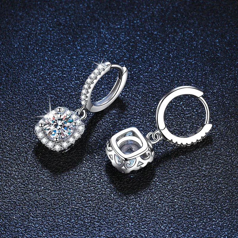 Radiant Cushion Halo 925 Sterling Silver Moissanite Hoop Earrings