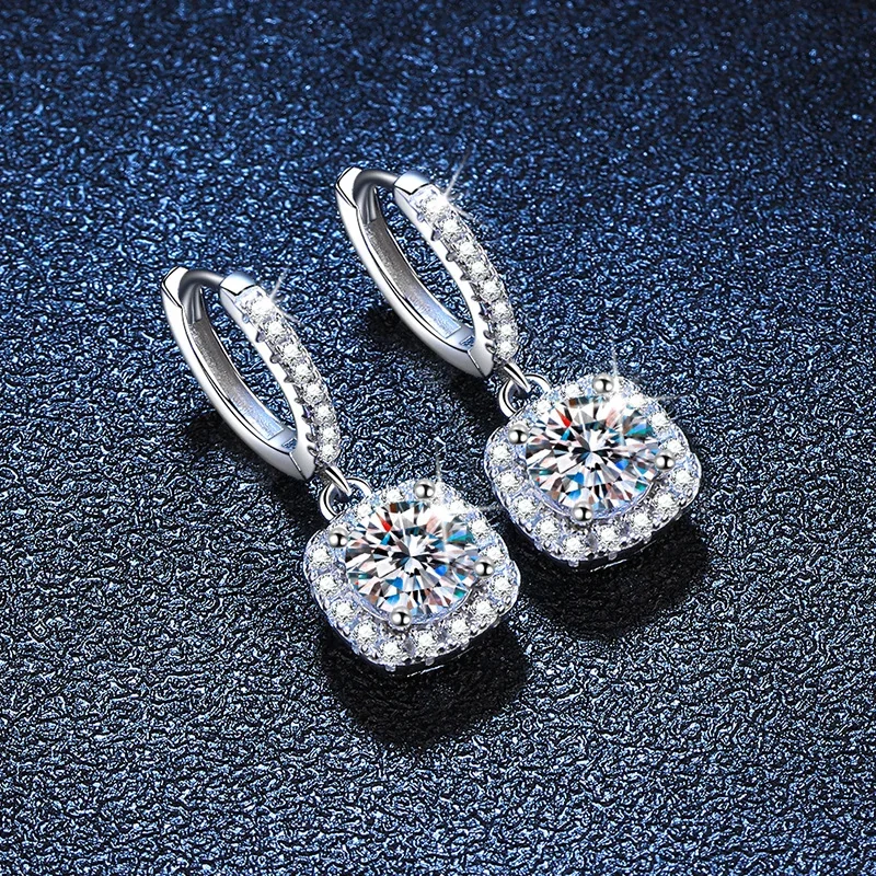 Radiant Cushion Halo 925 Sterling Silver Moissanite Hoop Earrings
