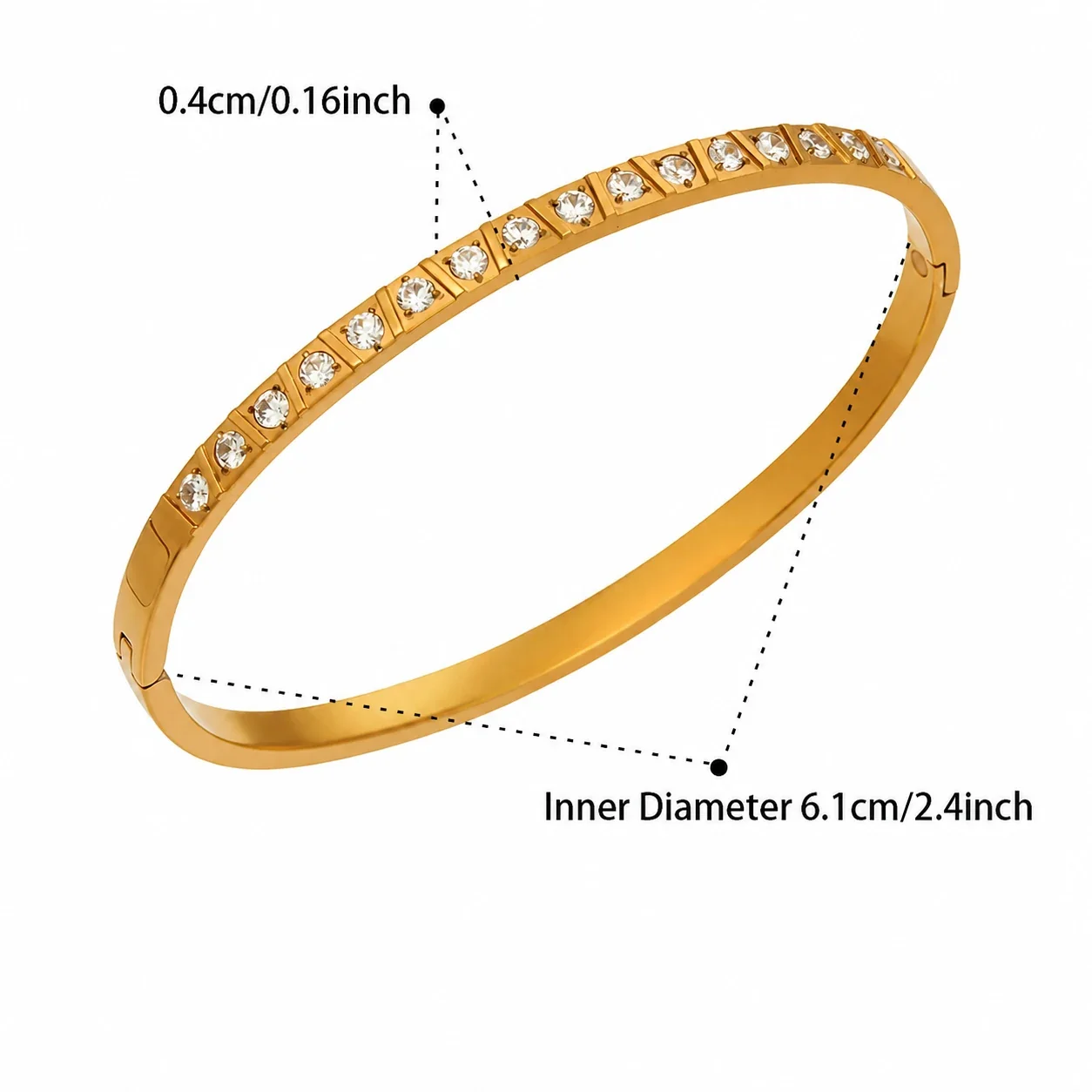 Geometric Gold-Plated Round CZ Clover Stainless Steel Bangle - Gold