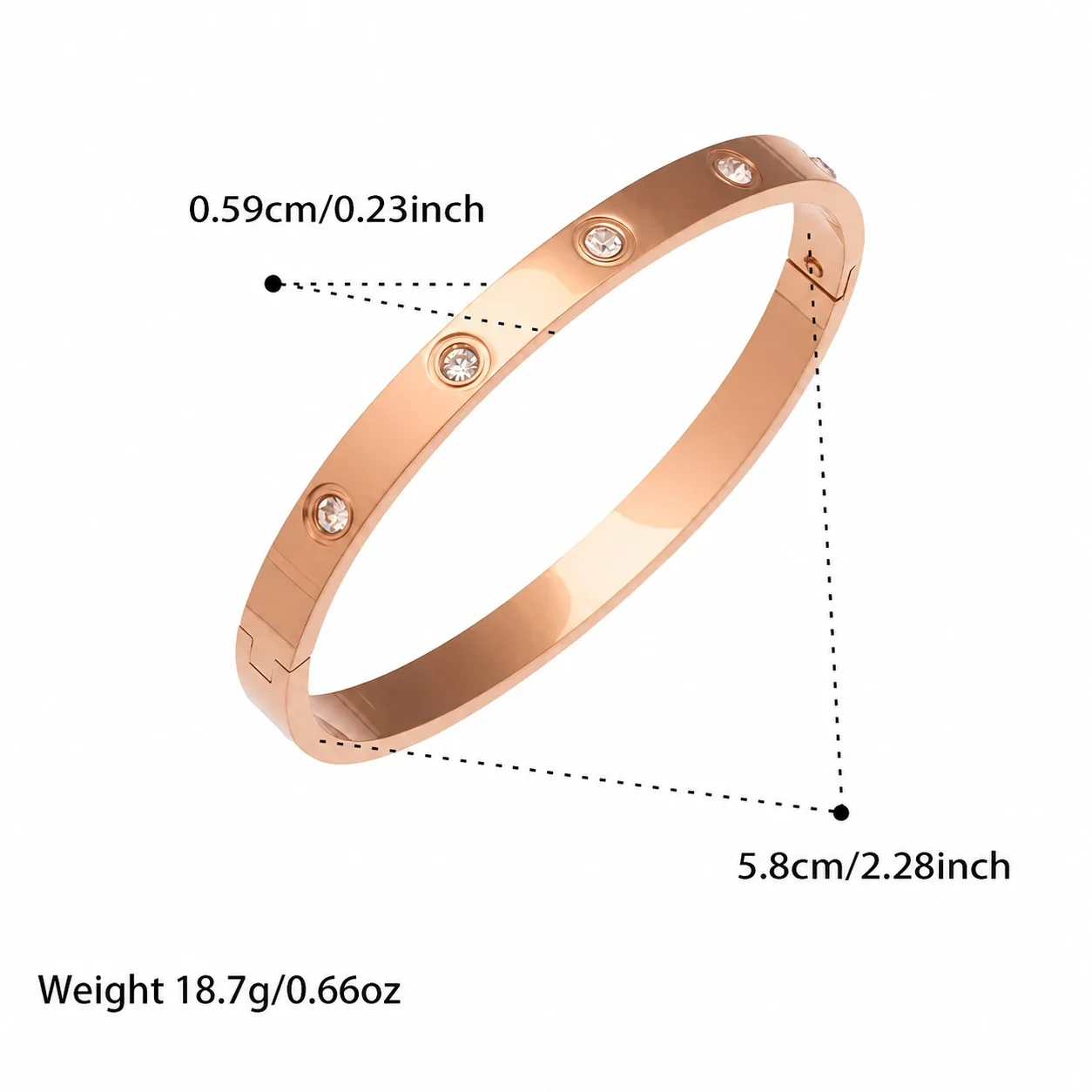 Geometric Gold-Plated Round CZ Clover Stainless Steel Bangle - Rose Gold