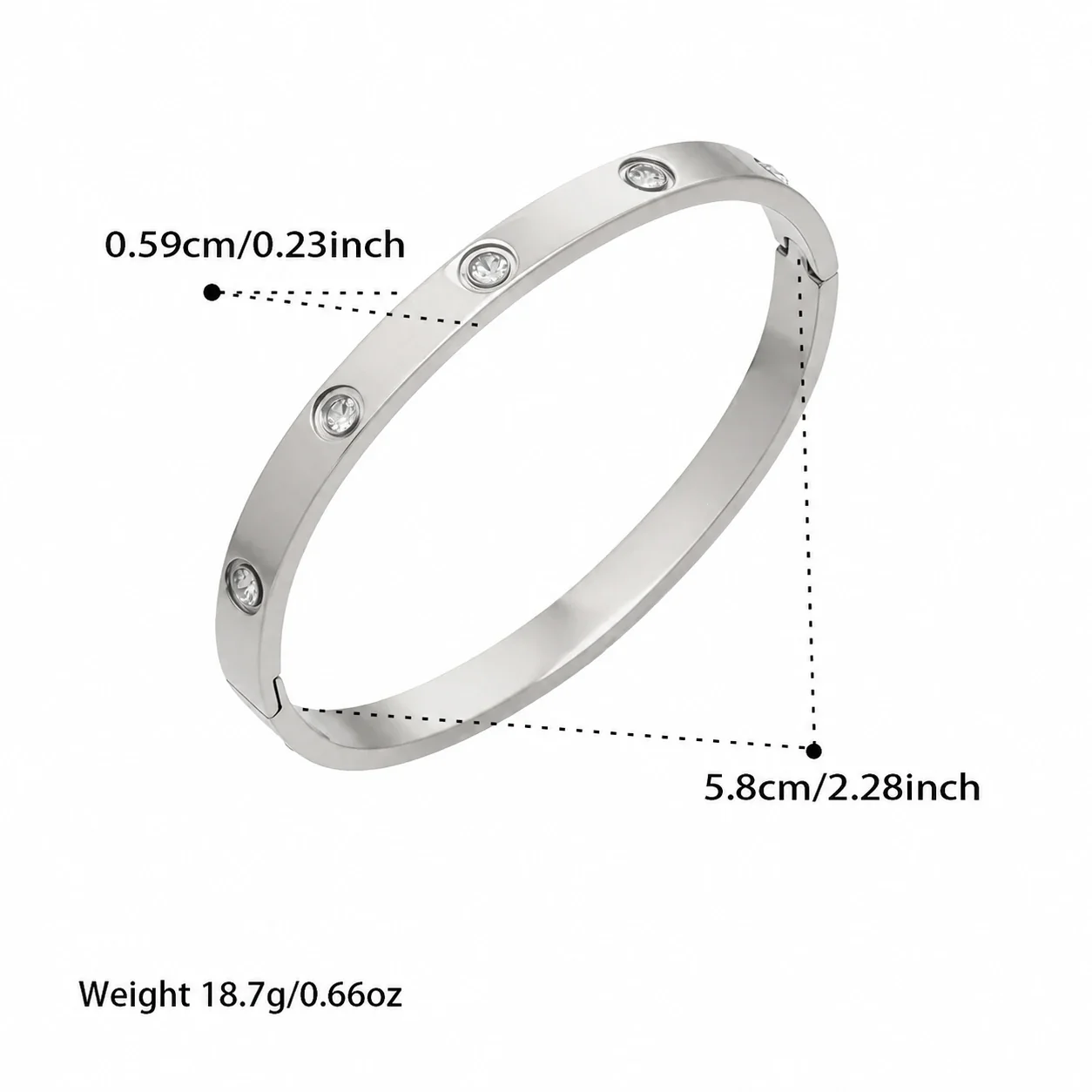 Geometric Gold-Plated Round CZ Clover Stainless Steel Bangle - Silver