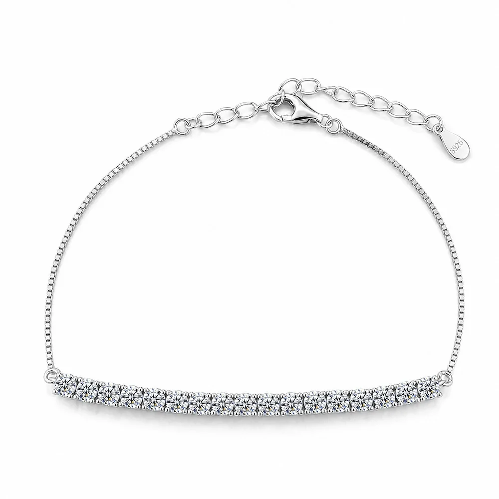 Curved Round Moissanite 925 Sterling Silver Tennis Bracelet