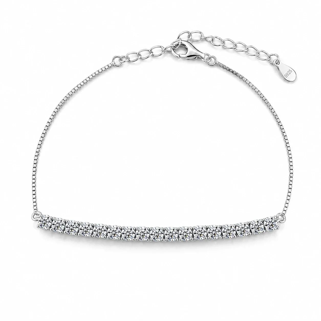 Curved Round Moissanite 925 Sterling Silver Tennis Bracelet