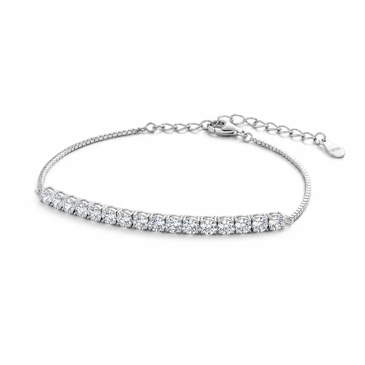 Curved Round Moissanite 925 Sterling Silver Tennis Bracelet