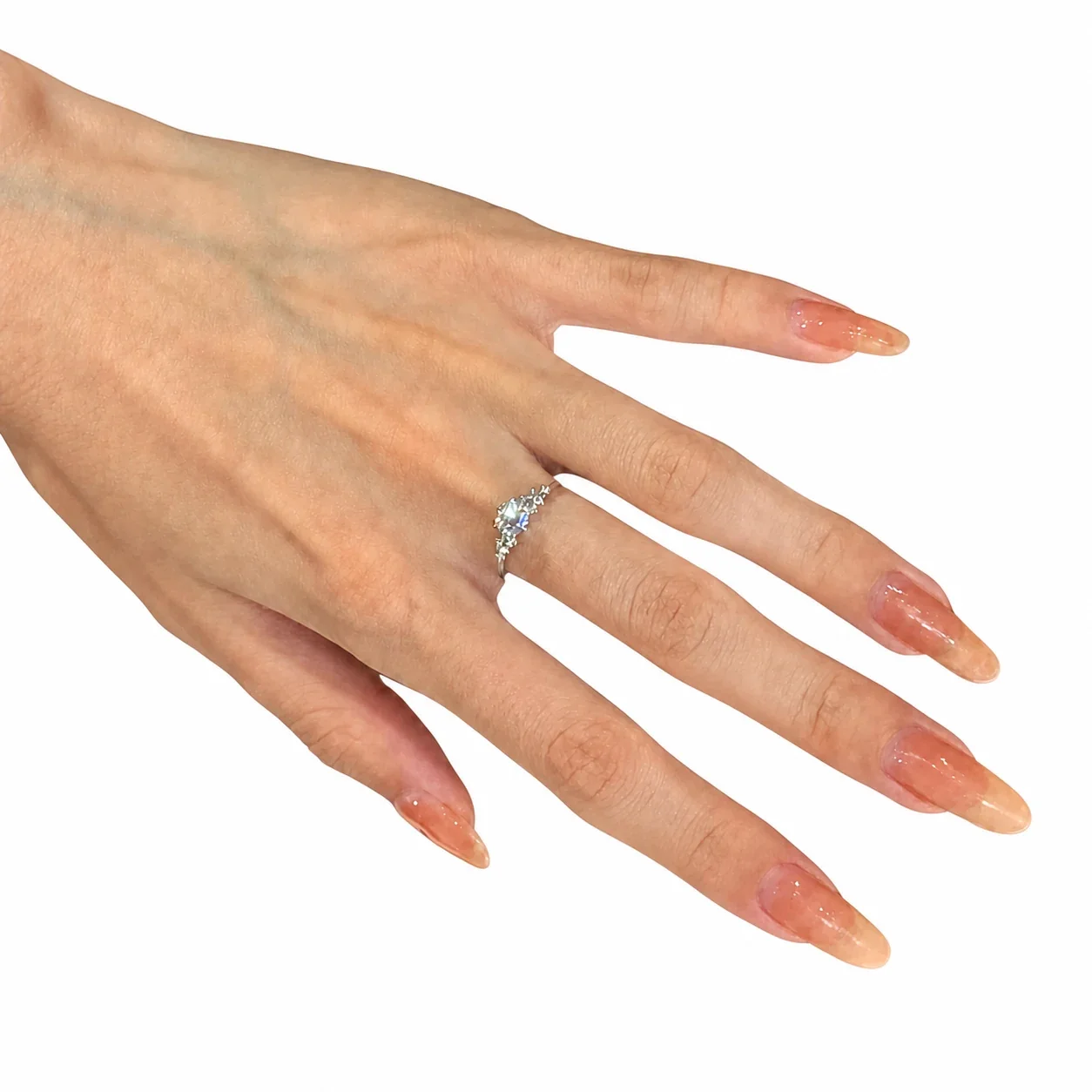 Icy Silver-Plated Oval Crystal Cluster Open Copper Ring