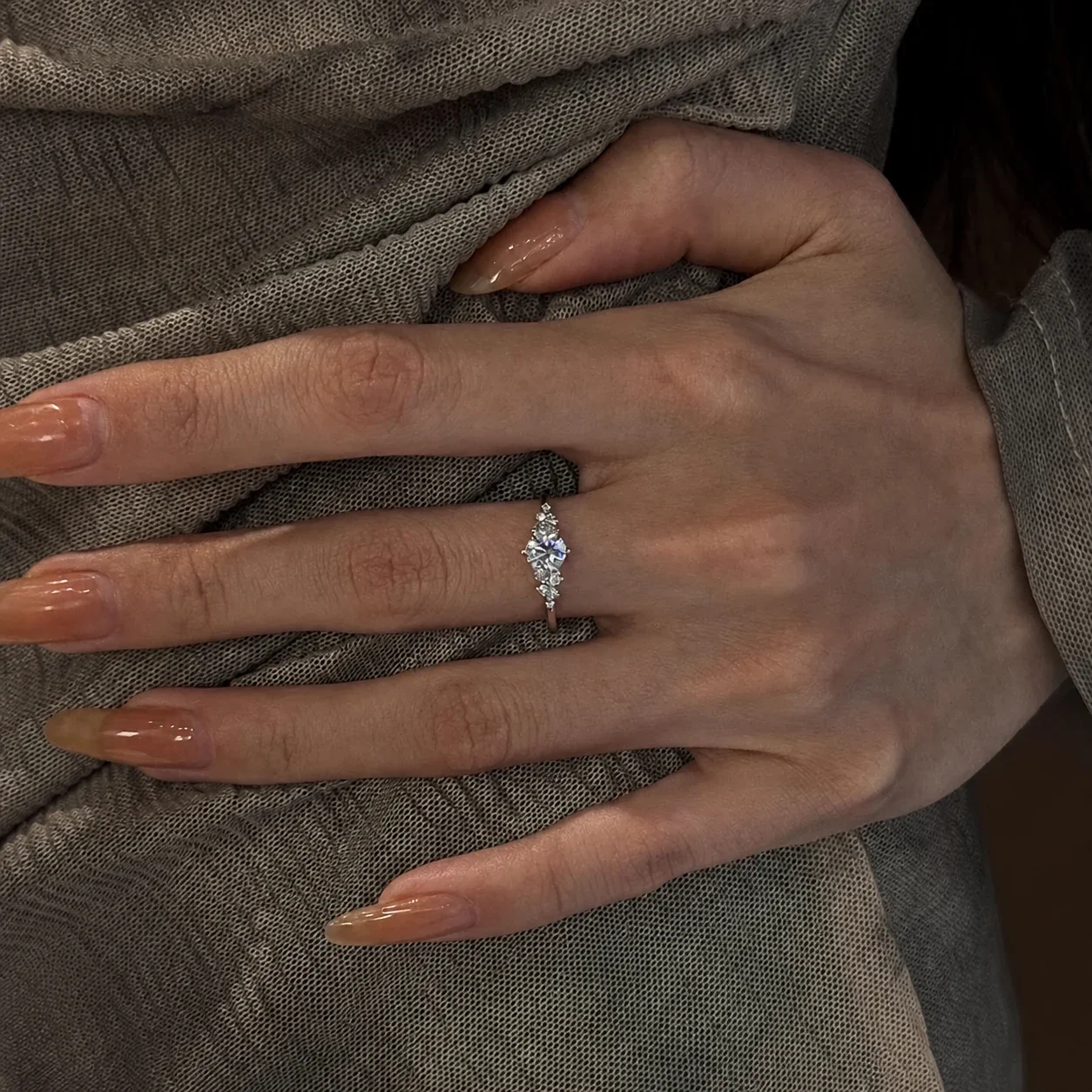 Icy Silver-Plated Oval Crystal Cluster Open Copper Ring