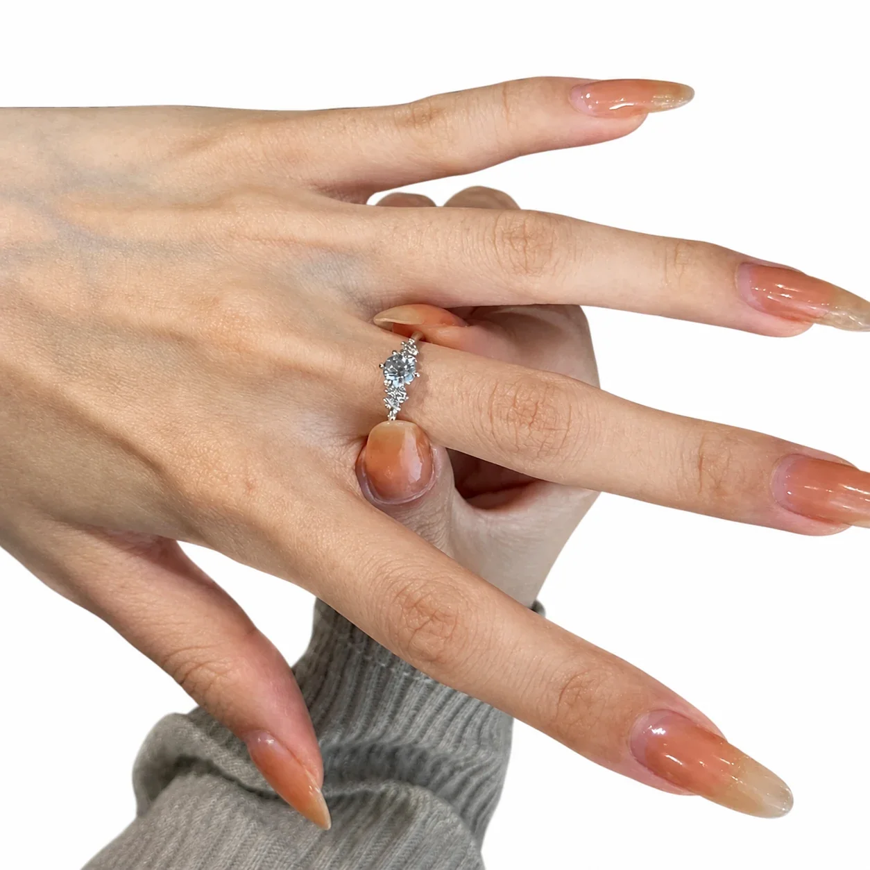 Icy Silver-Plated Oval Crystal Cluster Open Copper Ring
