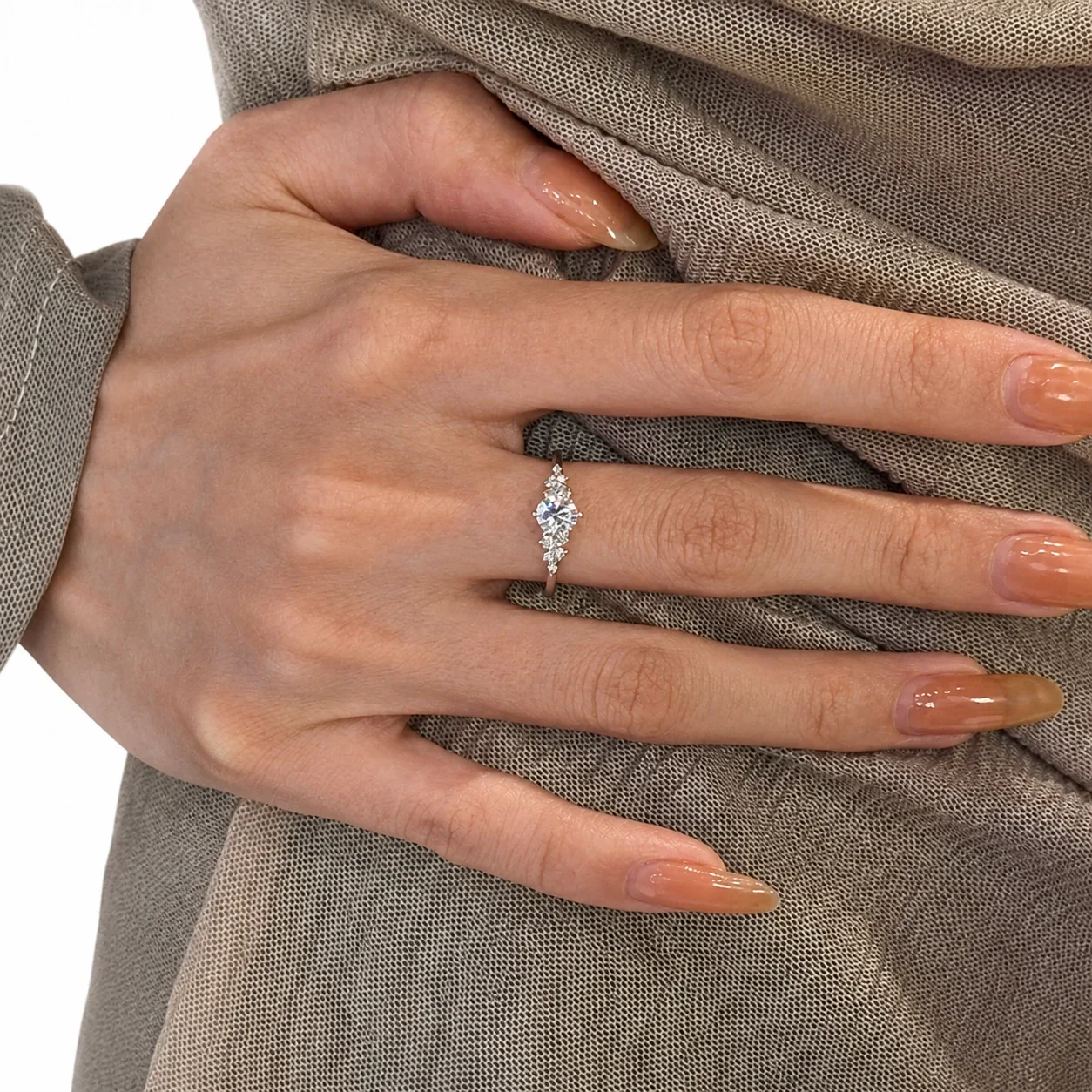 Icy Silver-Plated Oval Crystal Cluster Open Copper Ring