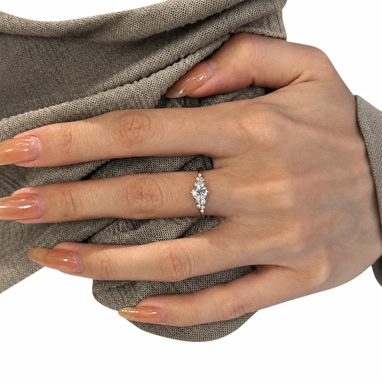 Icy Silver-Plated Oval Crystal Cluster Open Copper Ring