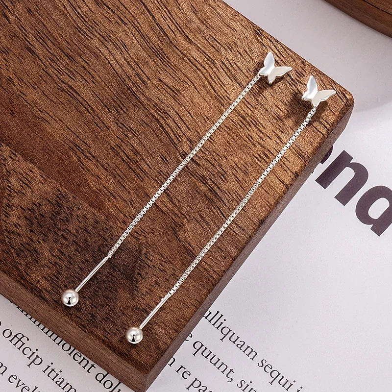 Delicate Butterfly Box Chain 925 Sterling Silver Earrings