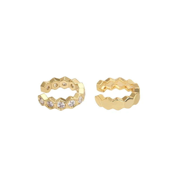 Faceted 925 Sterling Silver Honeycomb Ear Cuff Earrings
