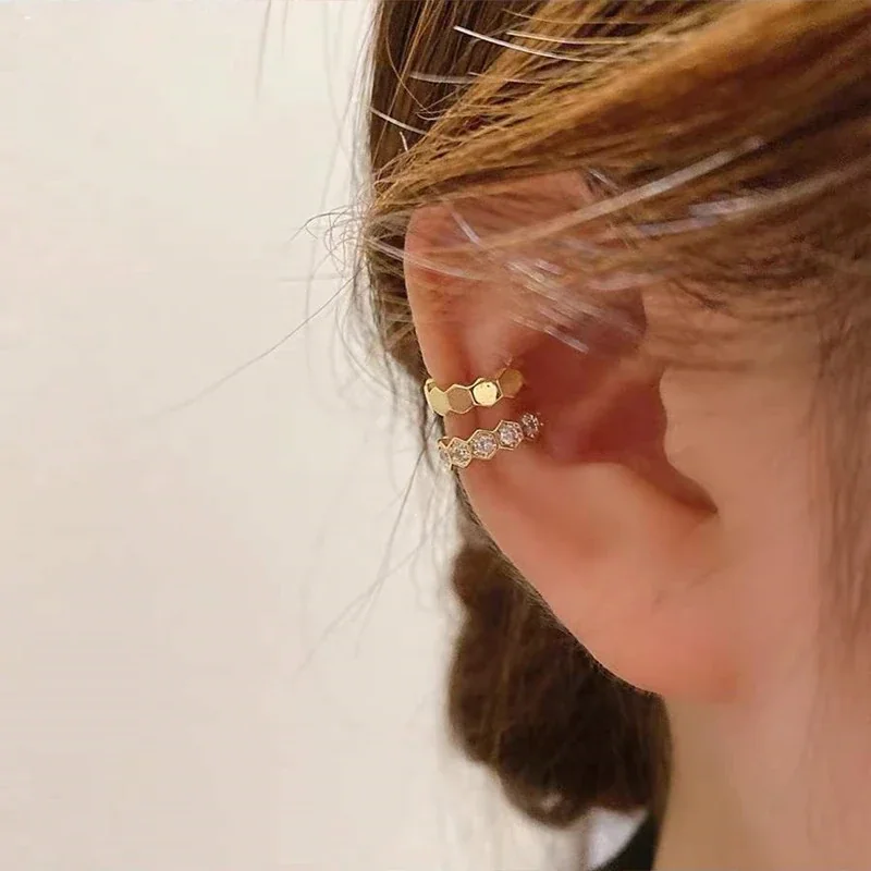 Faceted 925 Sterling Silver Honeycomb Ear Cuff Earrings