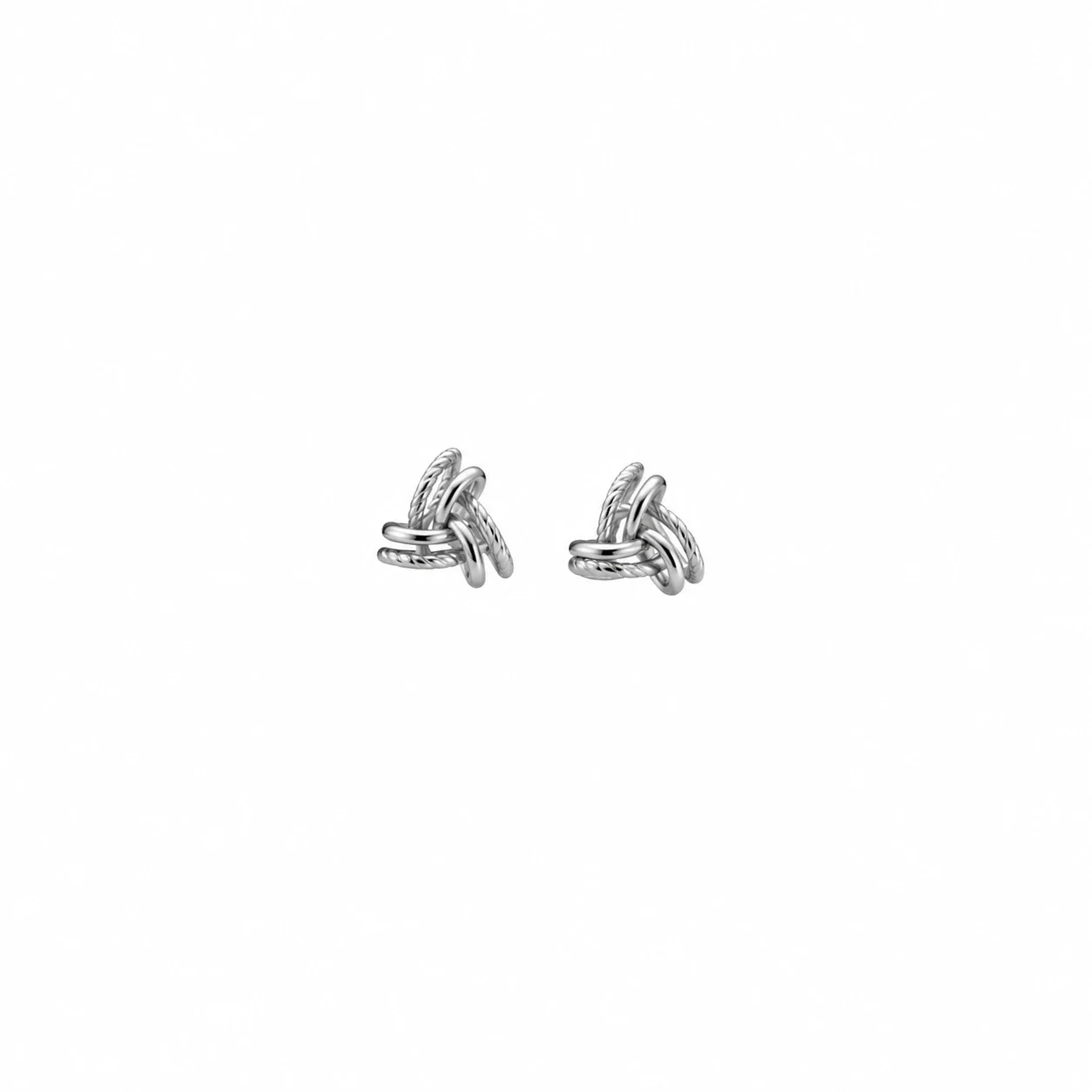 Sculptural 925 Sterling Silver Twisted Interlocking Stud Earrings