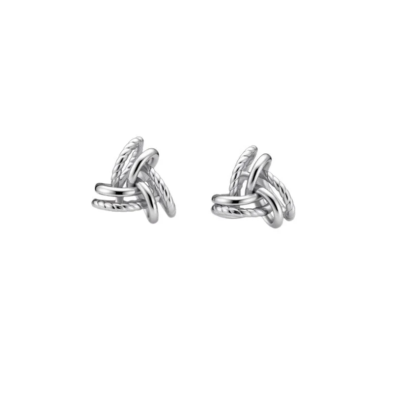 Sculptural 925 Sterling Silver Twisted Interlocking Stud Earrings
