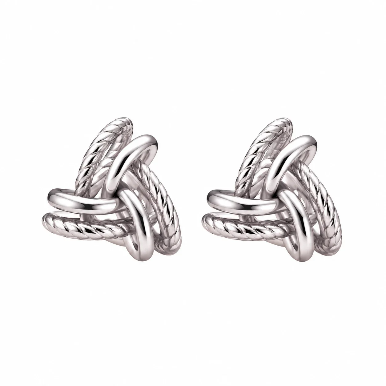 Sculptural 925 Sterling Silver Twisted Interlocking Stud Earrings - Silver