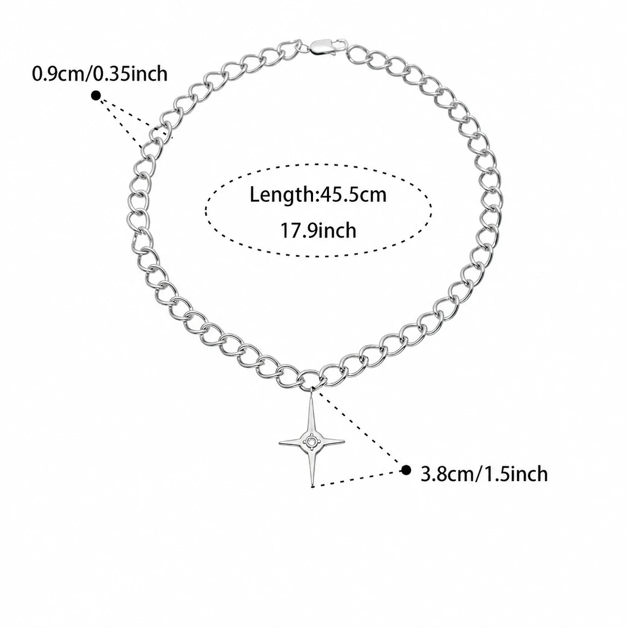 Layered Silver-Plated Stainless Steel Star Curb Necklace - Silver Cross 45.5 cm