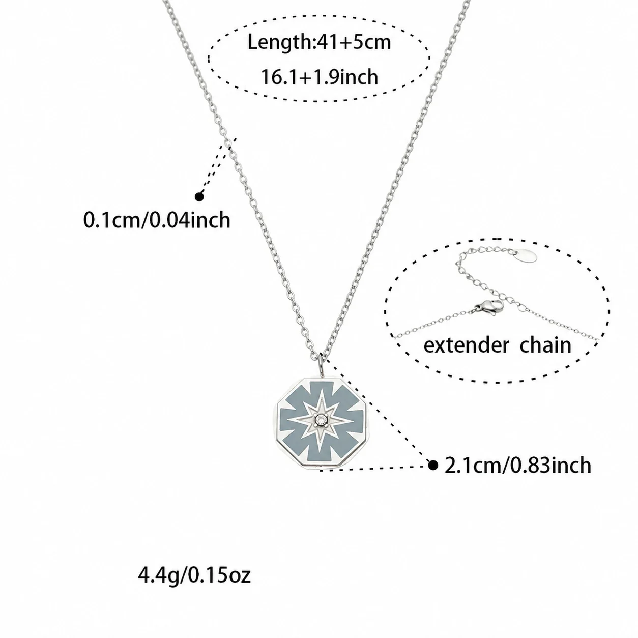 Layered Silver-Plated Stainless Steel Star Curb Necklace - Silver Polygon 41+5 cm