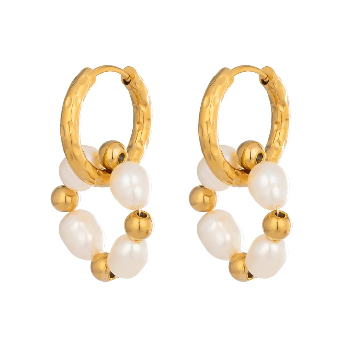 Hammered 18K Gold-Plated Freshwater Pearl Hoop Earrings