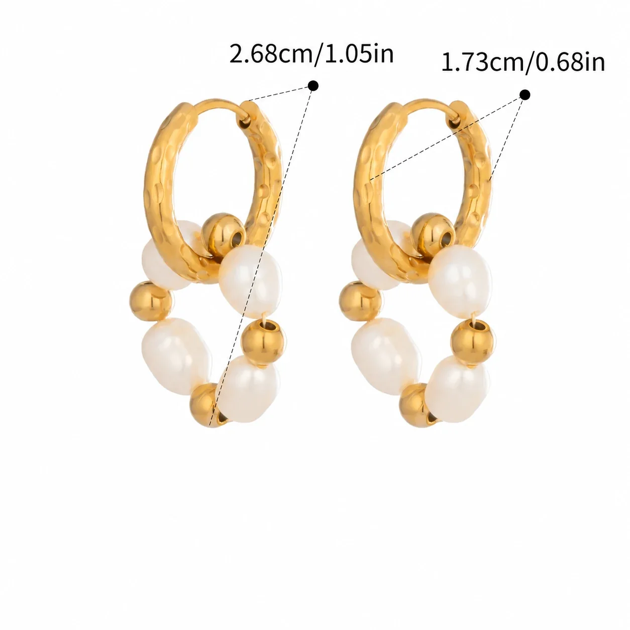 Hammered 18K Gold-Plated Freshwater Pearl Hoop Earrings - Gold