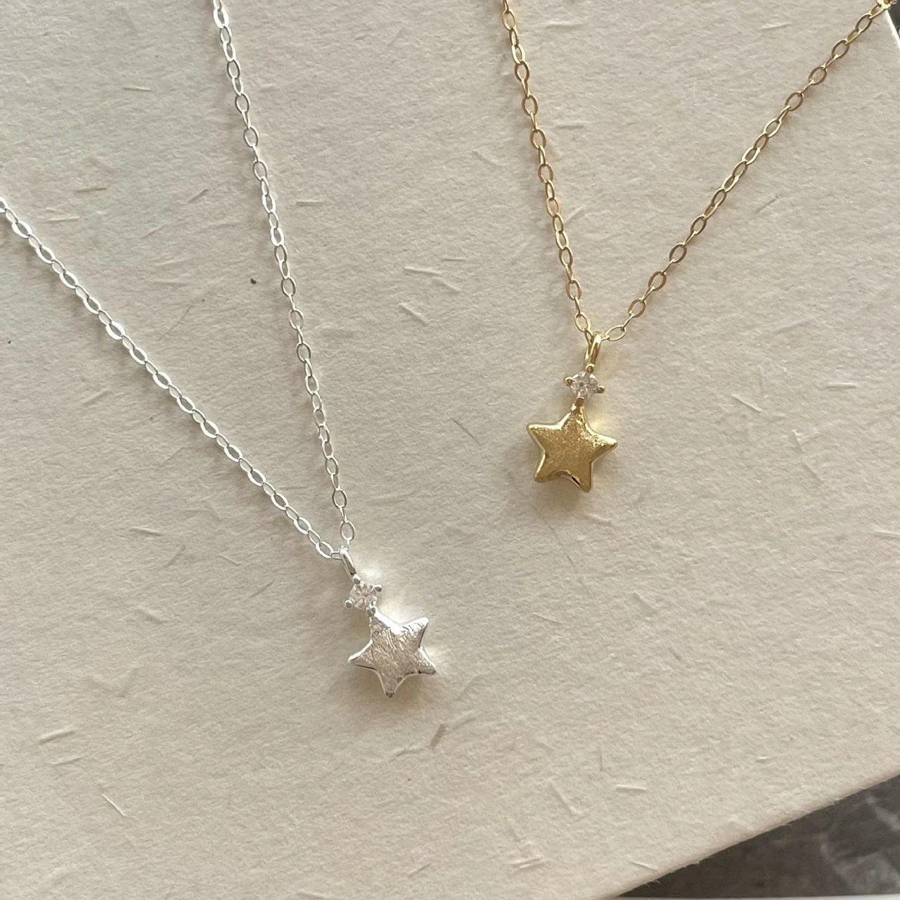 Textured Star 925 Sterling Silver Crystal Chain Necklace