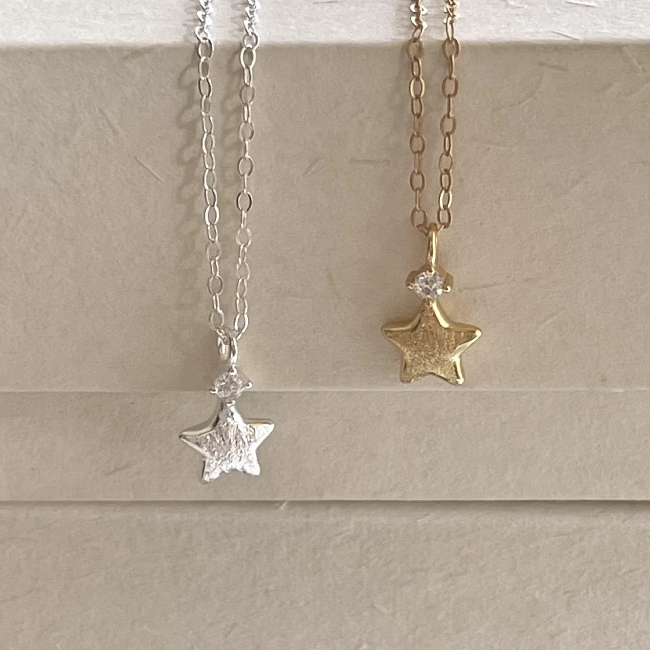 Textured Star 925 Sterling Silver Crystal Chain Necklace