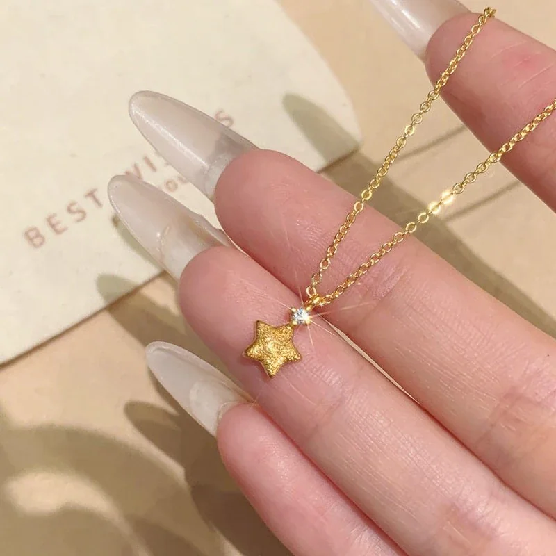 Textured Star 925 Sterling Silver Crystal Chain Necklace