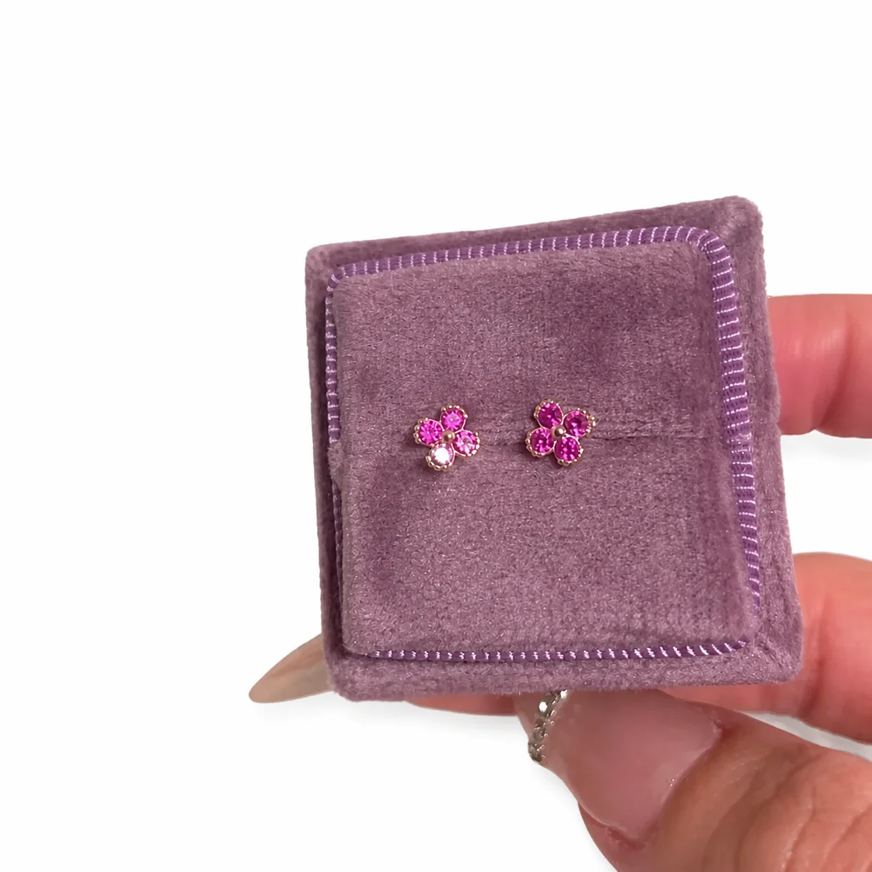 Dainty Round CZ Flower Heart Copper Mini Stud Earrings