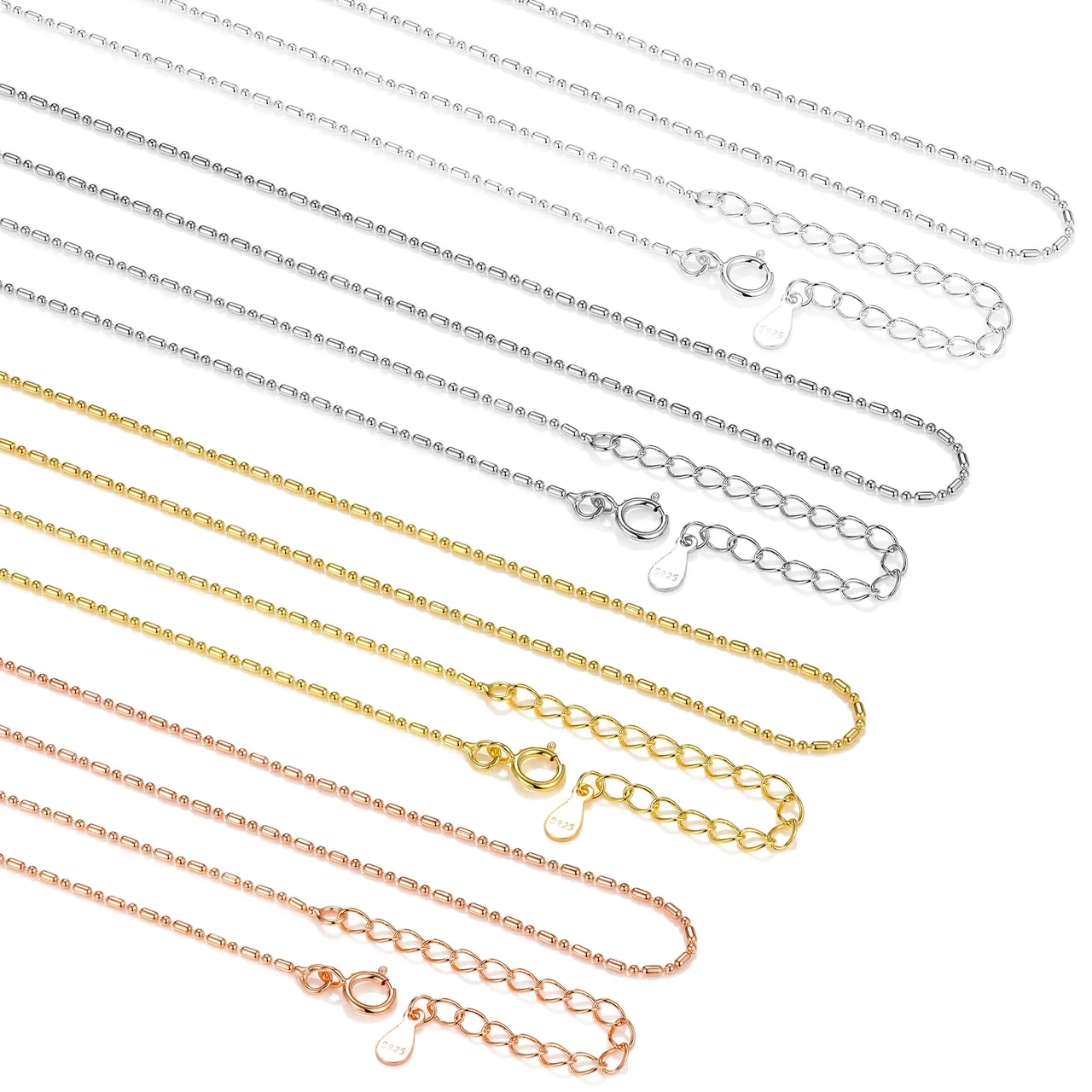 Delicate 925 sterling silver Station Bead Chain Necklace