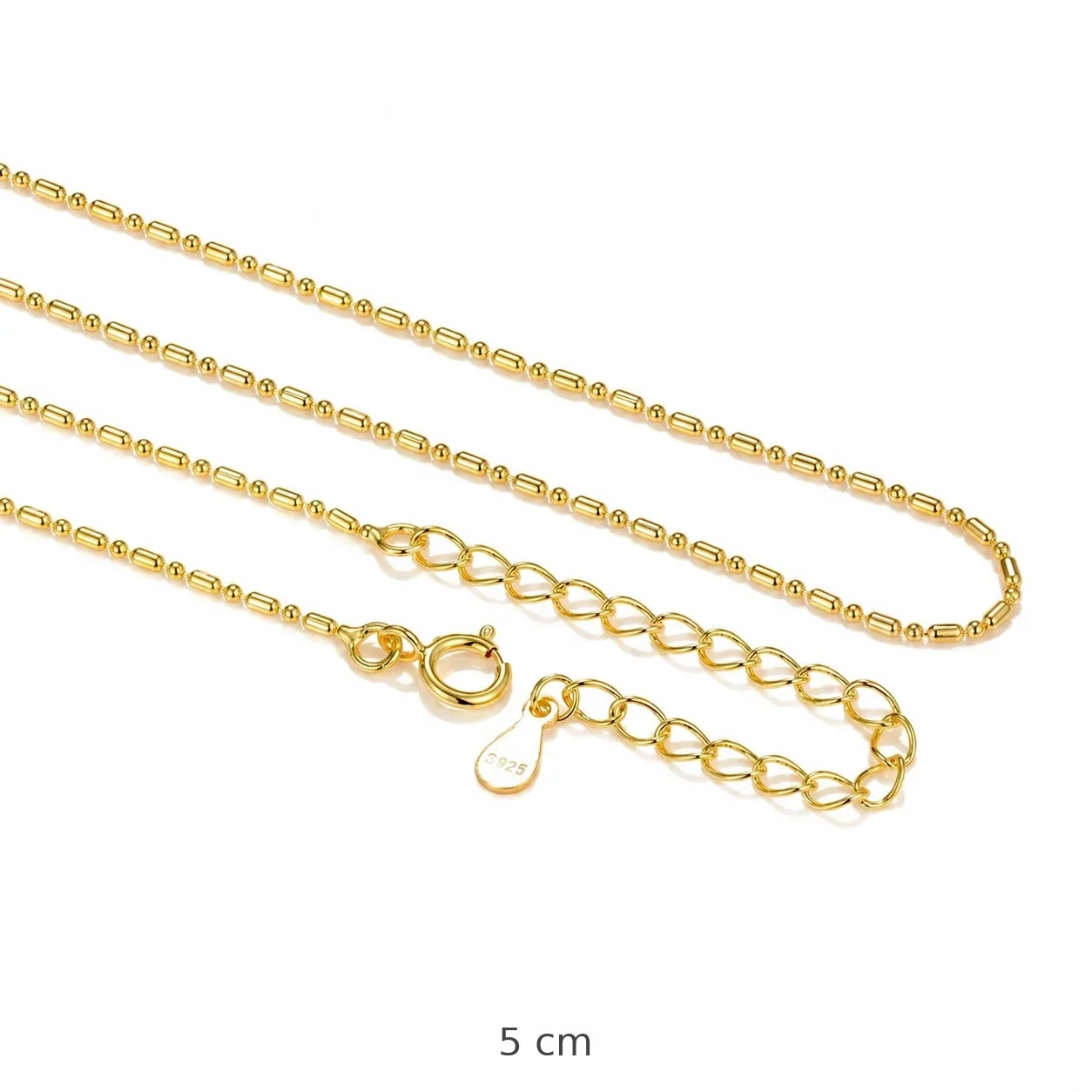 Delicate 925 sterling silver Station Bead Chain Necklace - Gold