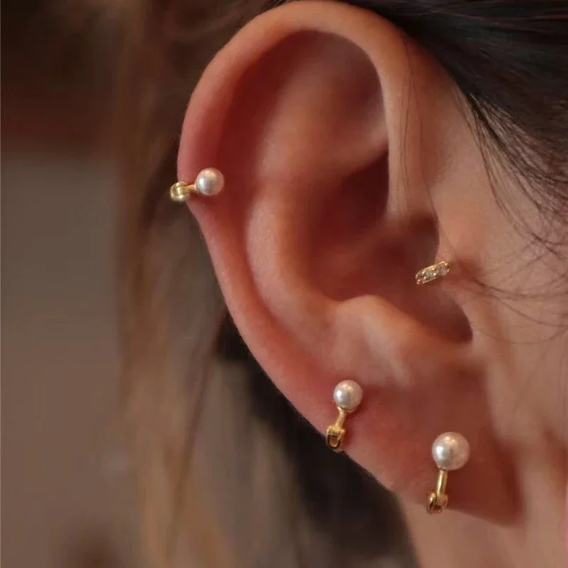 Petite Mini Hoop Pearl Drop Huggie Earrings