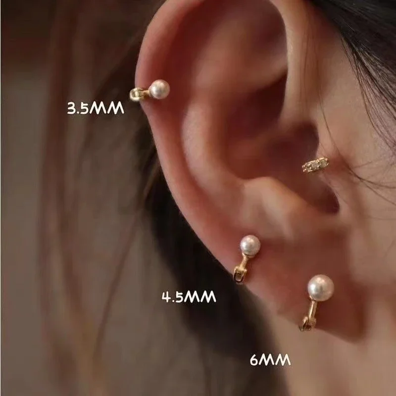 Petite Mini Hoop Pearl Drop Huggie Earrings - Gold 4.5 mm