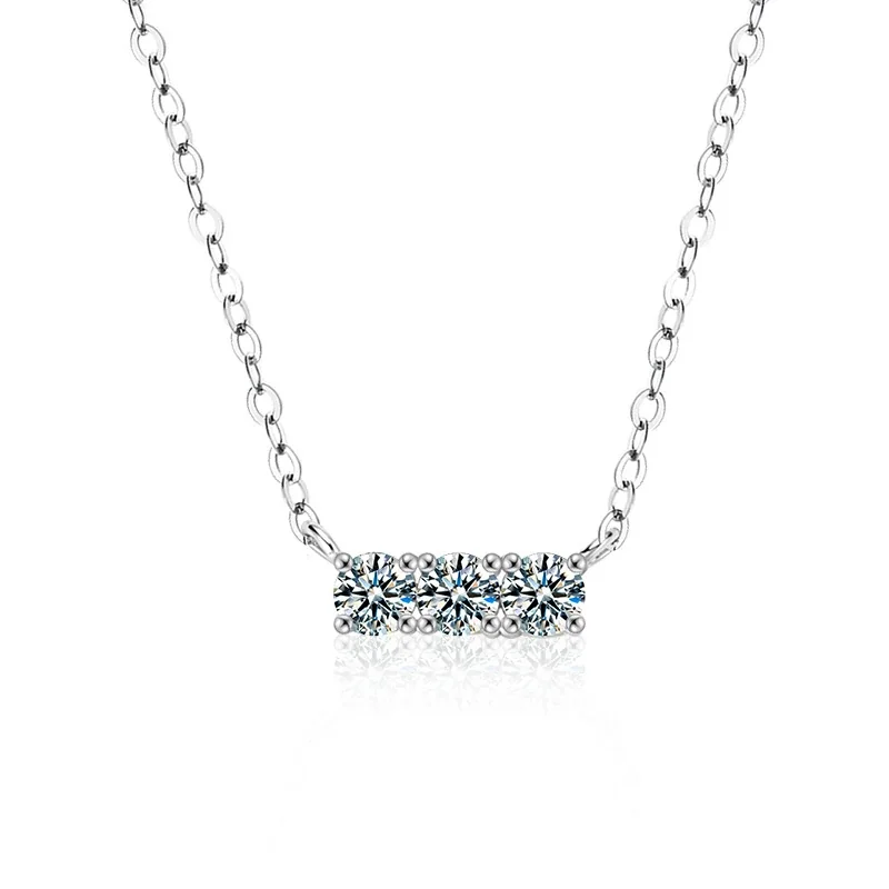Refined 925 sterling silver Three-Round Moissanite Bar Necklace