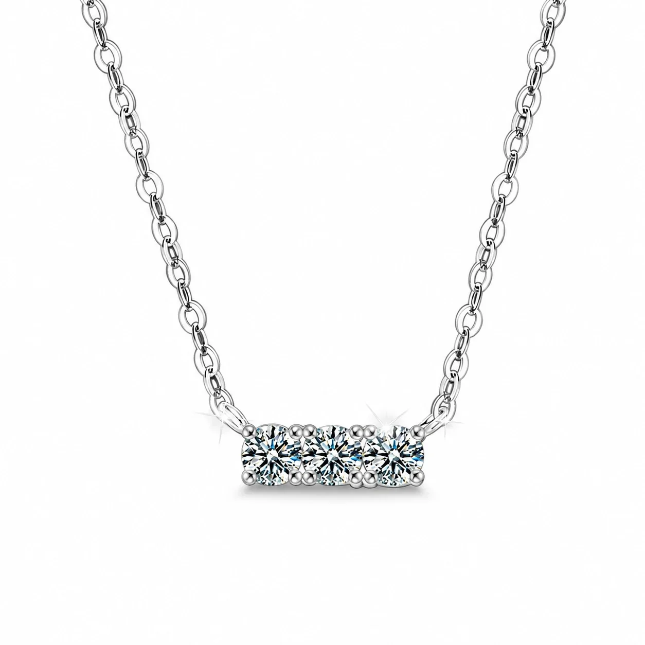 Refined 925 sterling silver Three-Round Moissanite Bar Necklace