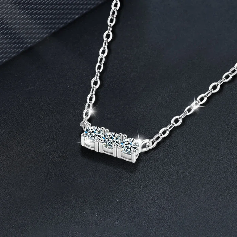 Refined 925 sterling silver Three-Round Moissanite Bar Necklace