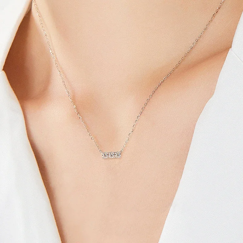 Refined 925 sterling silver Three-Round Moissanite Bar Necklace