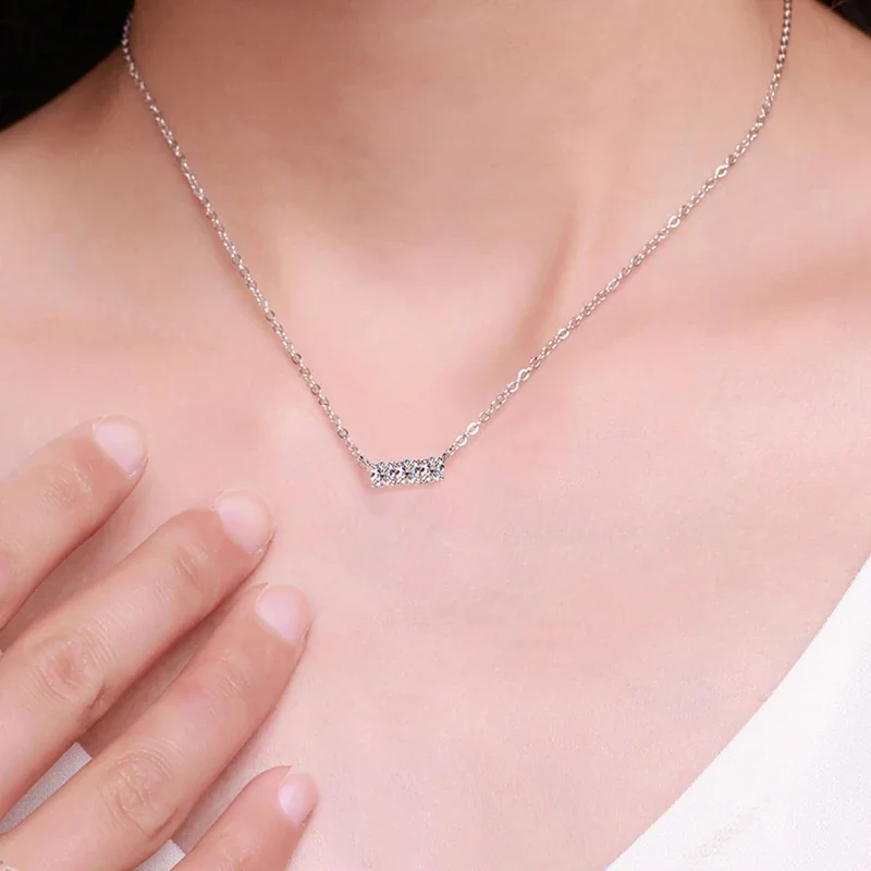Refined 925 sterling silver Three-Round Moissanite Bar Necklace