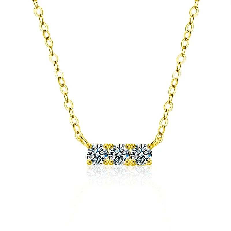 Refined 925 sterling silver Three-Round Moissanite Bar Necklace - Gold