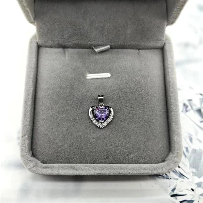 Radiant 925 Sterling Silver Prong-Set Heart Pave Pendant