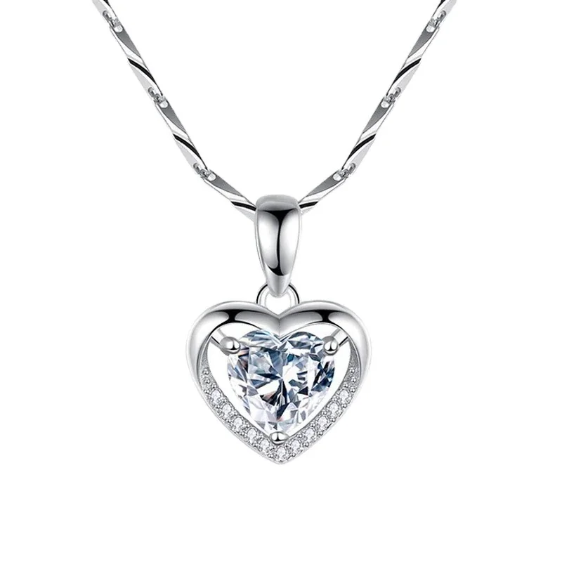 Radiant 925 Sterling Silver Prong-Set Heart Pave Pendant